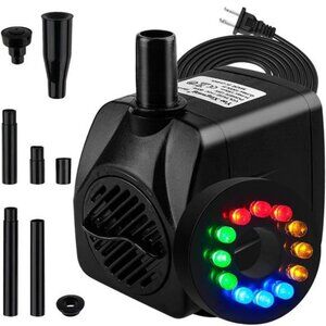 Submersible Fountain Pump 15W Water Pump Aquarium Pump with LED Lights